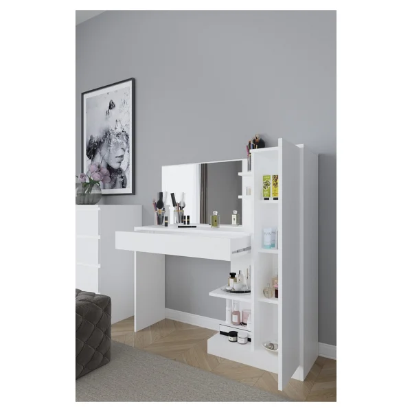 Aymobsan Orkide Makyaj Masası, 1 Çekmeceli, Dolaplı, Aynalı - Beyaz - Görsel 6