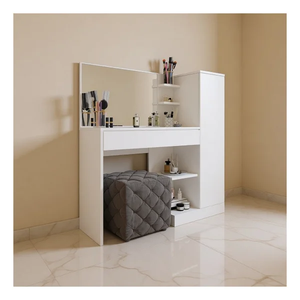 Aymobsan Orkide Makyaj Masası, 1 Çekmeceli, Dolaplı, Aynalı - Beyaz - Görsel 8