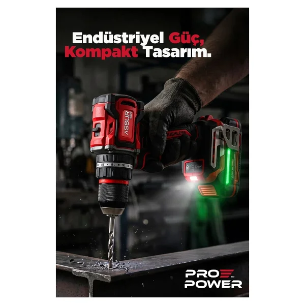 Assur 21v Pro Seri Kömürsüz Çift Akülü Metal Şanzıman LED Işıklı Taşıma Çantalı Şarjlı Darbeli Matkap - Görsel 3
