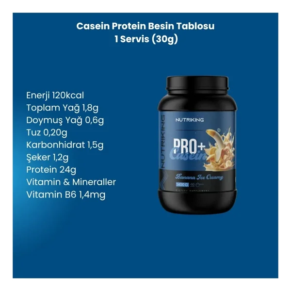Nutriking Kazein Protein Tozu 1400G 46 Servis Muz Aromalı - Görsel 2