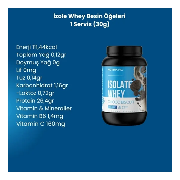 Nutriking Izole Whey 2100g 70 Servis Protein Tozu Çikolatalı Bisküvi Aromalı - Görsel 2