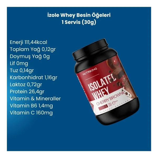 Nutriking Izole Whey 2100g 70 Servis Vişneli Brownie Aromalı Protein Tozu Yüksek Protein Desteği - Görsel 2