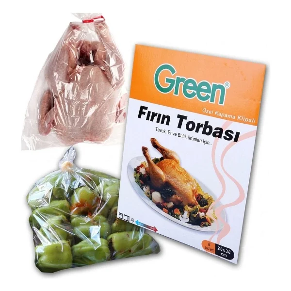 Şeylişeyler - Green Fırın Torbası 8'li 1 Paket (25x38 Cm) Klipsli Tavuk Ve Sebze Pişirme Poşeti - Görsel 3