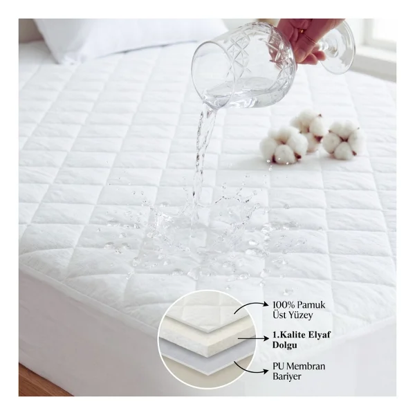 Formeya Kapitone Fitted Full Kenar Su Sıvı Geçirmez %100 Pamuk Yatak Koruyucu Alez Tek Çift Battal (16 Ebat) - 90 X 200 Cm - Beyaz - Görsel 2