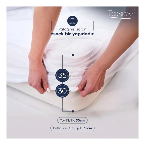 Formeya Kapitone Fitted Full Kenar Su Sıvı Geçirmez %100 Pamuk Yatak Koruyucu Alez Tek Çift Battal (16 Ebat) - 90 X 200 Cm - Beyaz - Görsel 4