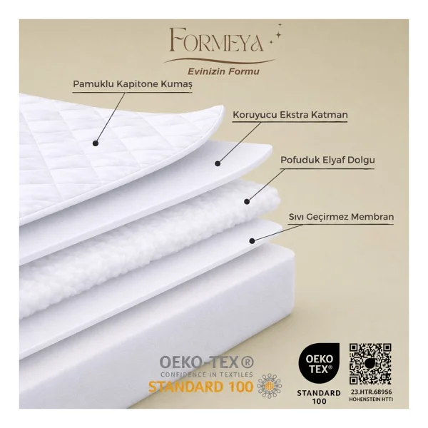 Formeya Kapitone Fitted Full Kenar Su Sıvı Geçirmez %100 Pamuk Yatak Koruyucu Alez Tek Çift Battal (16 Ebat) - 90 X 200 Cm - Beyaz - Görsel 5