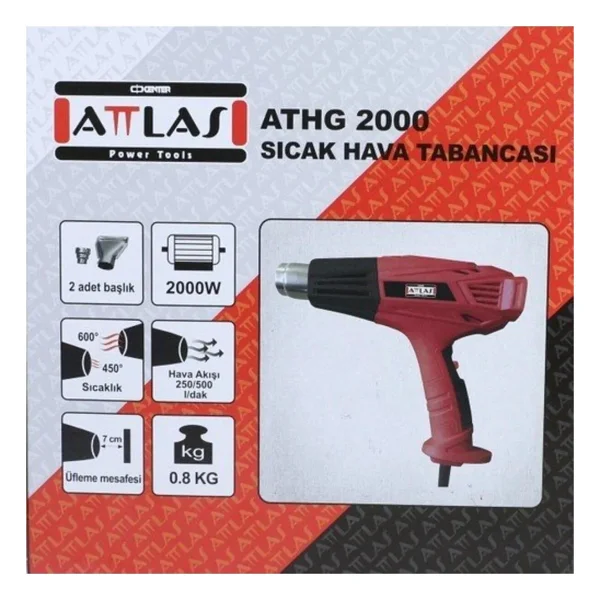 Attlas Athg 2000 N Elektrikli Sıcak Hava Tabancası 2000 W Güç İle 450 Derece Maksimum Sıcaklık - Görsel 5