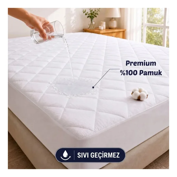 Formeya Kapitone Fitted Full Kenar Su Sıvı Geçirmez %100 Pamuk Yatak Koruyucu Alez Tek Çift Battal (16 Ebat) - 90 X 200 Cm - Beyaz - Görsel 10