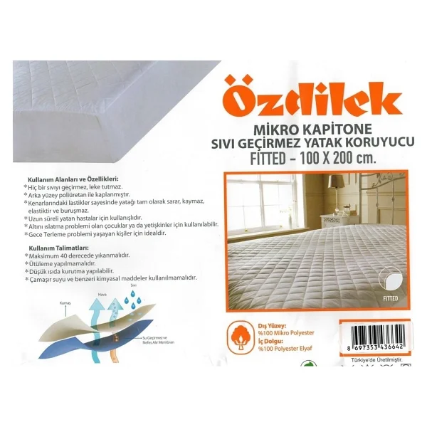 Özdilek Mikro Kapitone Çift Kişilik Sıvı Geçirmez Alez160x200 - 160 X 200 Cm - Beyaz - Görsel 5