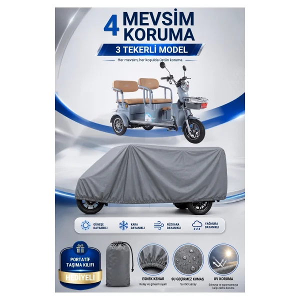 Motobros Motosiklet Brandası ARORA MINI FELIX 3 Tekerlekli Elektrikli Araç Brandası Gri 4 Mevsim Su Geçirmez UV Korumalı - Görsel 8