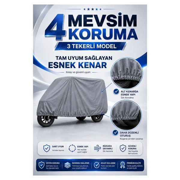 Motobros Motosiklet Brandası ARORA MINI FELIX 3 Tekerlekli Elektrikli Araç Brandası Gri 4 Mevsim Su Geçirmez UV Korumalı - Görsel 2