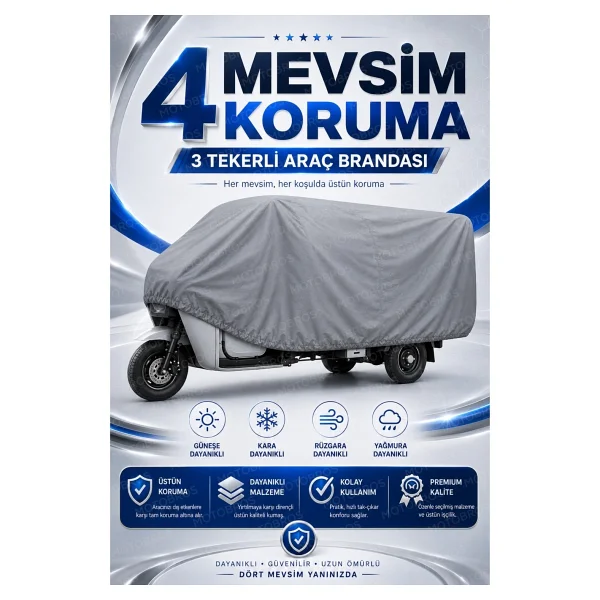 Motobros Motosiklet Brandası ARORA MINI FELIX 3 Tekerlekli Elektrikli Araç Brandası Gri 4 Mevsim Su Geçirmez UV Korumalı - Görsel 3