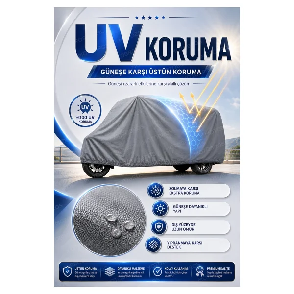 Motobros Motosiklet Brandası ARORA MINI FELIX 3 Tekerlekli Elektrikli Araç Brandası Gri 4 Mevsim Su Geçirmez UV Korumalı - Görsel 6