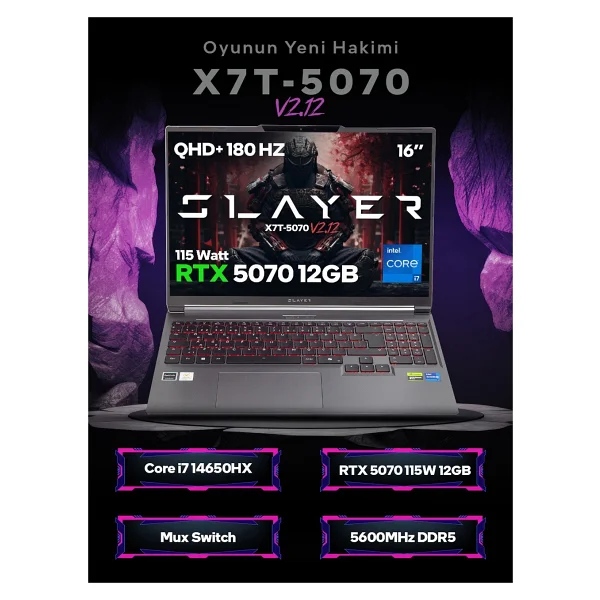 Game Garaj Slayer X7t-5070 V2.12 C7 İ7-14650hx 16 GB 1 TB SSD Rtx5070 16" Wqxga Gaming Laptop - Görsel 2