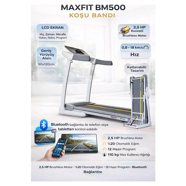 Maxfit BM500 Katlanabilir Koşu Bandı - Görsel 3