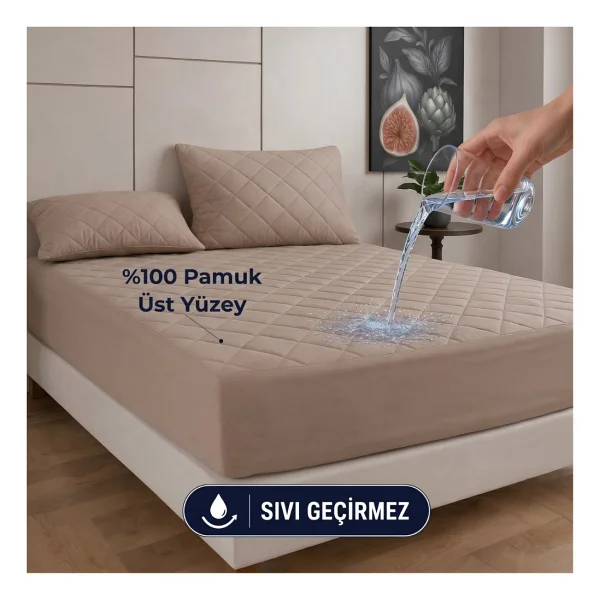 Formeya Gri %100 Pamuk Kapitone Fitted Su Sıvı Geçirmez Yatak Koruyucu Tek-Çift Kişilik-Battal Yatak Alezi - 160 X 200 Cm - Görsel 7