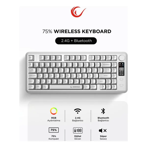 Rampage Zeron Rm-K87 RGB %75 Tkl Membrane Switch Kablosuz Oyuncu Klavyesi - Görsel 4