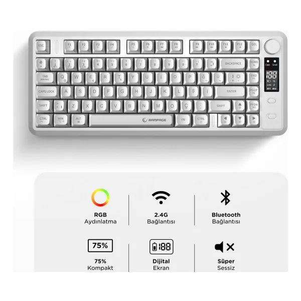Rampage Zeron Rm-K87 RGB %75 Tkl Membrane Switch Kablosuz Oyuncu Klavyesi - Görsel 5