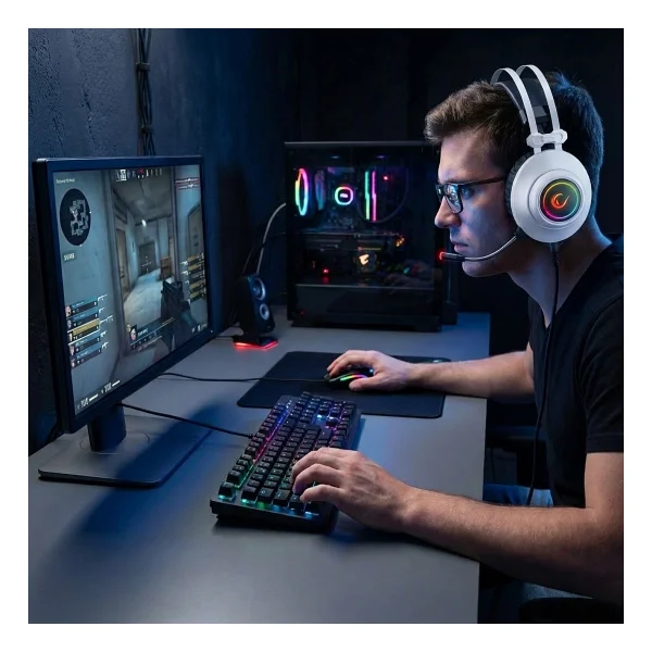 Rampage Pulsar Rm-K1 Beyaz RGB 7.1 USB Kablolu Kulak Üstü Oyuncu Kulaklığı - Görsel 7
