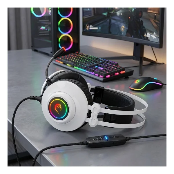 Rampage Pulsar Rm-K1 Beyaz RGB 7.1 USB Kablolu Kulak Üstü Oyuncu Kulaklığı - Görsel 9