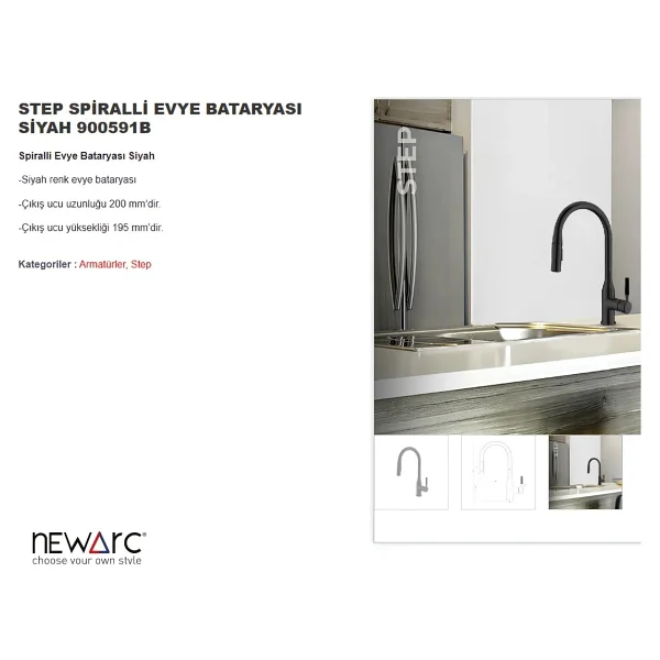 Newarc Step Spiralli Siyah Mutfak Bataryası - Görsel 3
