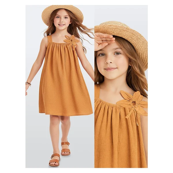 Denokids Kız Çocuk Çiçekli Elbise Hardal Sarı Ilkbahar Yaz Sezonu 5-10 Yaş - 6 Yaş - Görsel 8