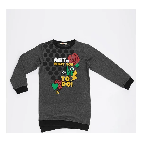 Denokids Mshb&G Art Love Kız Elbise Gri - Görsel 3