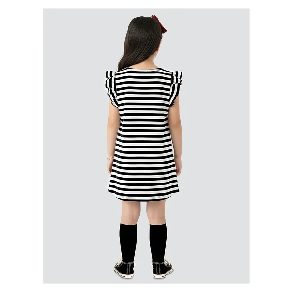 Denokids Kız Çocuk Çiçekli Elbise Siyah Beyaz Çizgili Ilkbahar Yaz Sezonu 3-6 Yaş - Çok Renkli - Görsel 2
