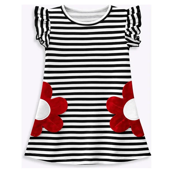 Denokids Kız Çocuk Çiçekli Elbise Siyah Beyaz Çizgili Ilkbahar Yaz Sezonu 3-6 Yaş - Çok Renkli - Görsel 4