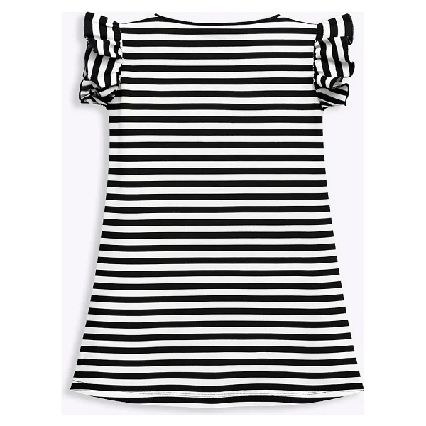 Denokids Kız Çocuk Çiçekli Elbise Siyah Beyaz Çizgili Ilkbahar Yaz Sezonu 3-6 Yaş - Çok Renkli - Görsel 5
