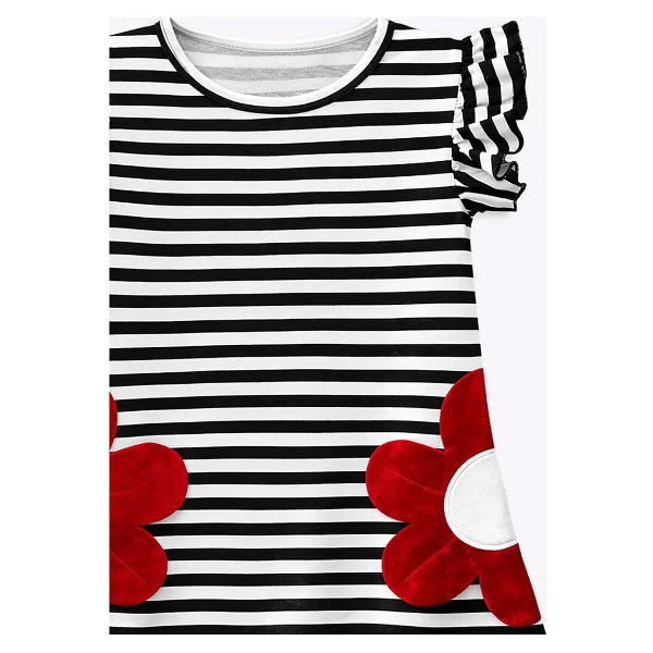 Denokids Kız Çocuk Çiçekli Elbise Siyah Beyaz Çizgili Ilkbahar Yaz Sezonu 3-6 Yaş - Çok Renkli - Görsel 6
