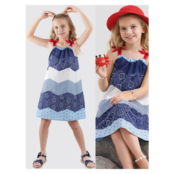 Denokids Lacivert Beyaz Desenli Poplin Kız Çocuk Elbise - 5 Yaş - Görsel 6
