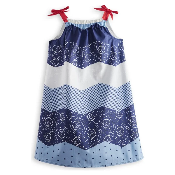 Denokids Lacivert Beyaz Desenli Poplin Kız Çocuk Elbise - 5 Yaş - Görsel 3