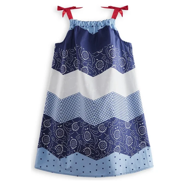 Denokids Lacivert Beyaz Desenli Poplin Kız Çocuk Elbise - 5 Yaş - Görsel 4