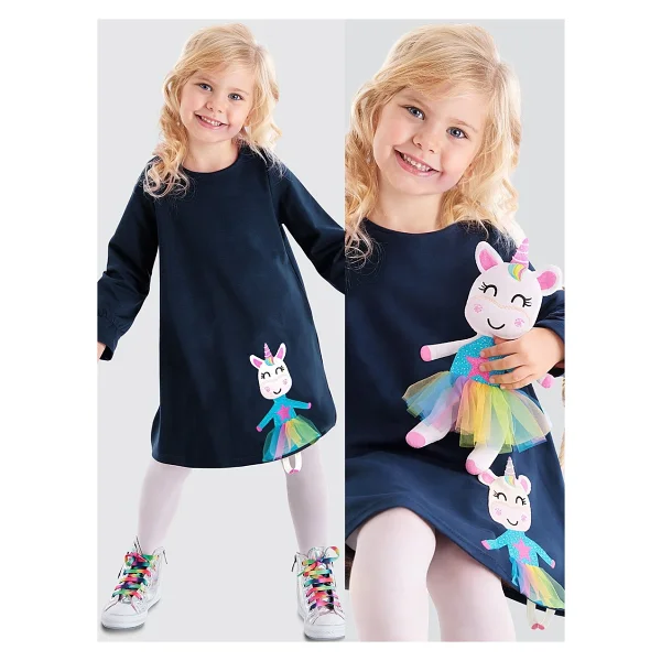 Denokids Lilycorn Unicorn Lacivert Kız Çocuk Elbise 5 Y - Görsel 8