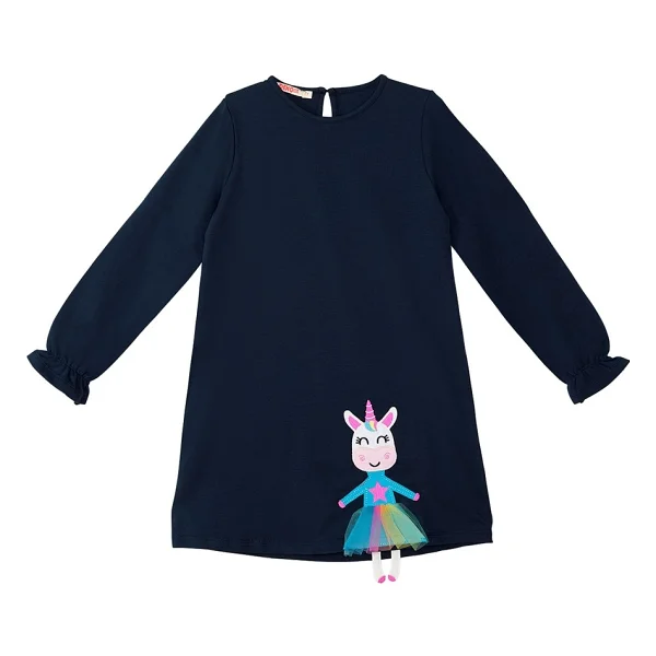 Denokids Lilycorn Unicorn Lacivert Kız Çocuk Elbise 5 Y - Görsel 3