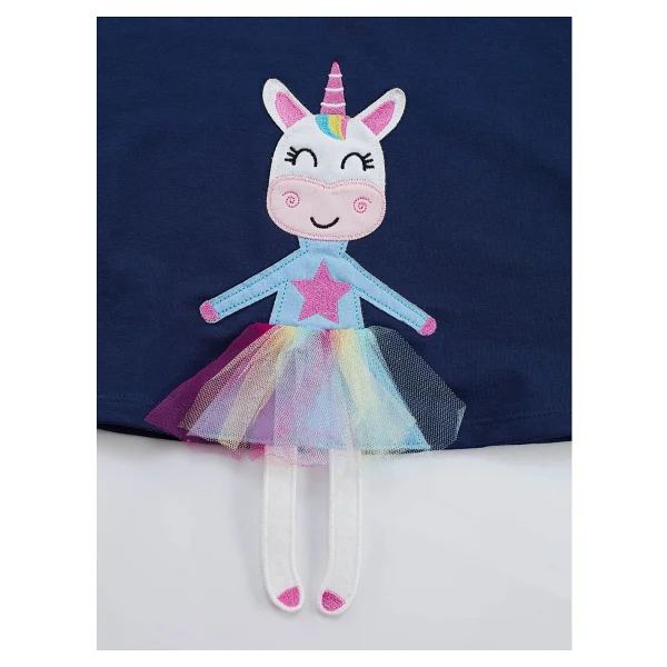 Denokids Lilycorn Unicorn Lacivert Kız Çocuk Elbise 5 Y - Görsel 5