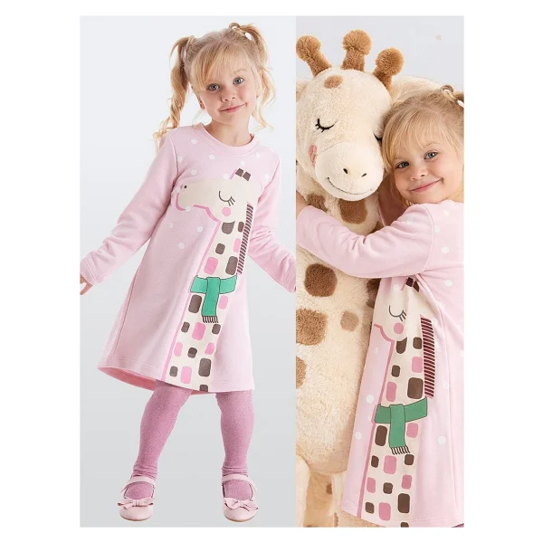 Denokids Cool Zürafa Kız Elbise Pembe 8 Y - Görsel 8