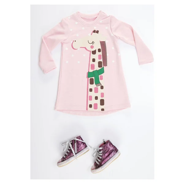 Denokids Cool Zürafa Kız Elbise Pembe 8 Y - Görsel 3