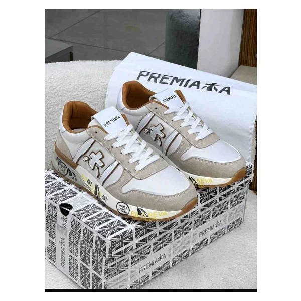 Premiata Erkek Bej Süet Detaylı Baskılı Taban Luxury Sneaker Spor Ayakkabı - Görsel 2