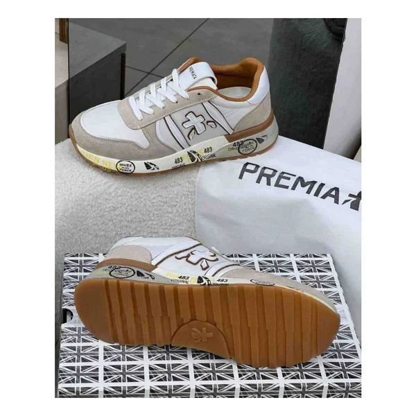 Premiata Erkek Bej Süet Detaylı Baskılı Taban Luxury Sneaker Spor Ayakkabı - Görsel 3