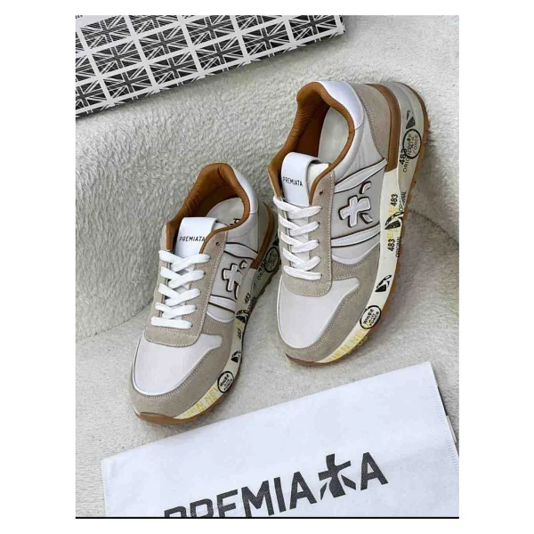 Premiata Erkek Bej Süet Detaylı Baskılı Taban Luxury Sneaker Spor Ayakkabı - Görsel 4