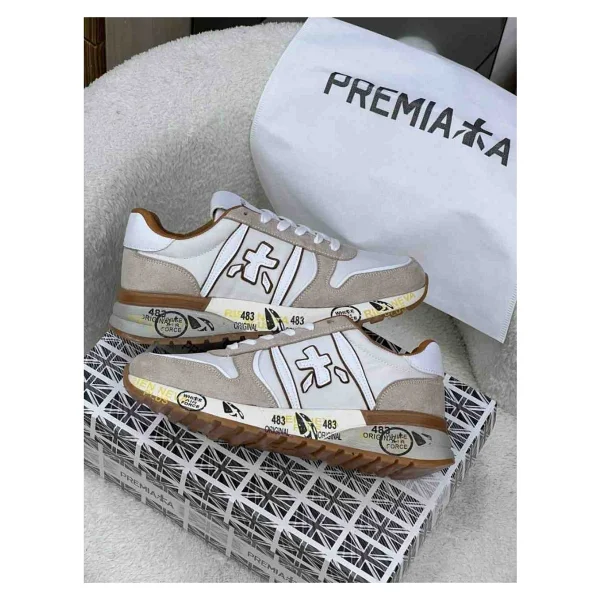 Premiata Erkek Bej Süet Detaylı Baskılı Taban Luxury Sneaker Spor Ayakkabı - Görsel 8