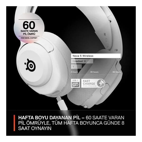 Steelseries Arctis Nova 5 Beyaz Kablosuz Kulak Üstü Oyuncu Kulaklığı - Görsel 10