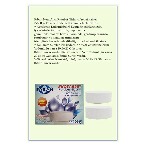 Saban 2x500 Gram - Portakal Kokulu, Nem Alıcı Rutubet Ve Küf Önleyici Yedek Tablet - Görsel 4