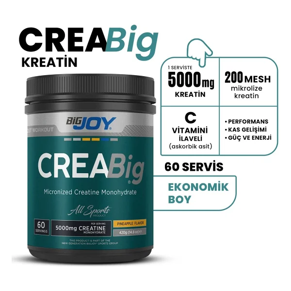 Bigjoy Creabig Toz Yeşil Elma 420g Türkiye Menşeli Mikronize Kreatin Monohidrat İçerir - Görsel 3