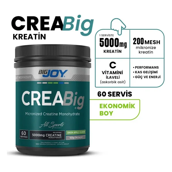 Bigjoy Creabig Toz Yeşil Elma 420g Türkiye Menşeli Mikronize Kreatin Monohidrat İçerir - Görsel 7