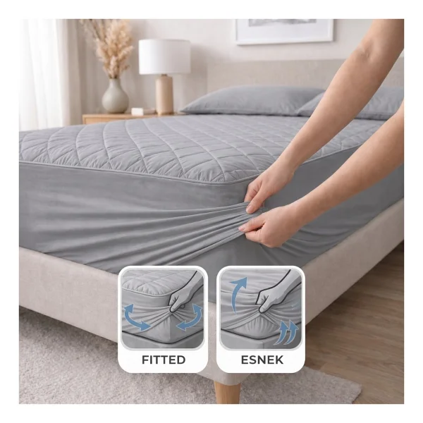 Formeya Gri %100 Pamuk Kapitone Fitted Su Sıvı Geçirmez Yatak Koruyucu Tek-Çift Kişilik-Battal Yatak Alezi - 160 X 200 Cm - Görsel 4