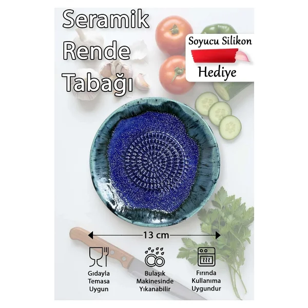 Evanilife Artistik Sırlı El Yapımı Seramik Çok Amaçlı Rende Tabağı Sarımsak & Zencefil Rendesi Tabak - Görsel 6