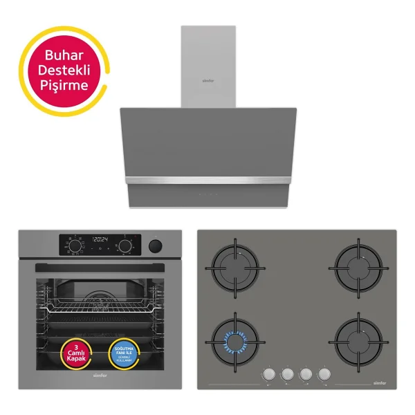 Simfer 11 Fonksiyon Steam Master Gri 3'lü Ankastre Set (8246 Fırın - 3656 Ocak - 8740 Davlumbaz) - Görsel 2